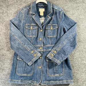 Vintage LL Bean Denim Jean Barn Field Chore Coat Women's Medium Blue Workwear